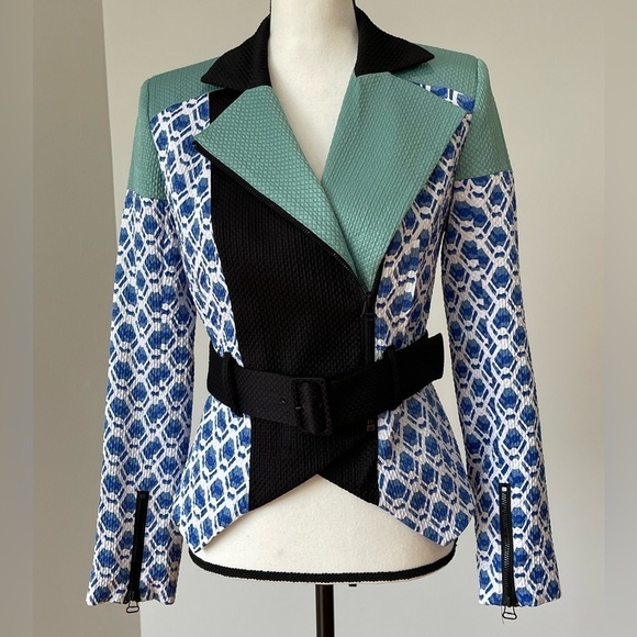 Peter Pilotto mixed print zippered and belted jacket in a size small petite - Picture 6 of 12